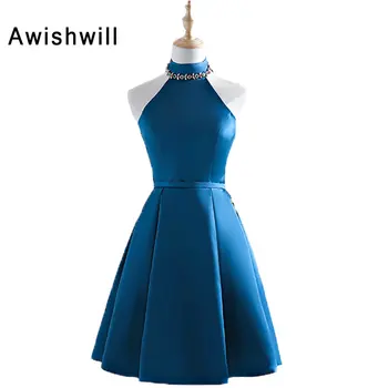 

Vintage Evening Dresses Short Beaded Satin A-line Knee-ength Sleeveless Cheap Party Dress Customized Pageant Gowns Women