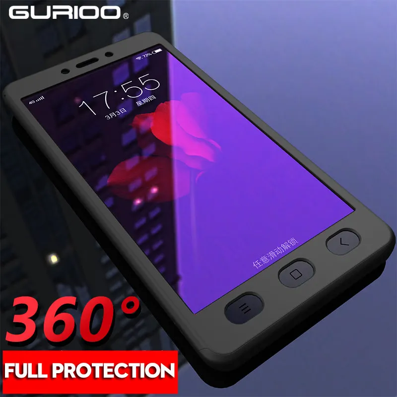 

Gurioo 360 Full Cover Phone Case For Redmi Note 2 3 4 5 Hard Protective Cover For Redmi Note 4X 5A 6 7 Pro Case With Free Glass