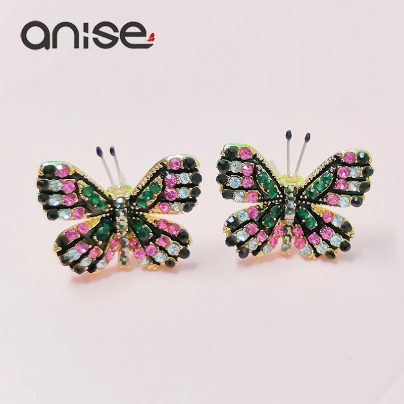 

Anise Multicolor Crystal Butterfly Stud Earrings Woman Exquisite Rhinestone Wedding Earrings Female Jewelry Party Oorbellen