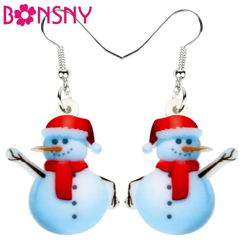

Bonsny Acrylic Christmas Cartoon Snowman Earrings Drop Dangle Decoration Gift Jewelry For Women Girls Teen Dropshipping 2018 New