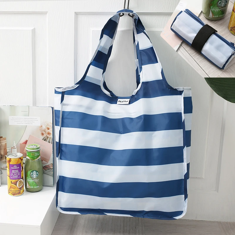 

Fresh Stripe color polyester nylon foldable shopping bag grocery sack available for custom grocery bag