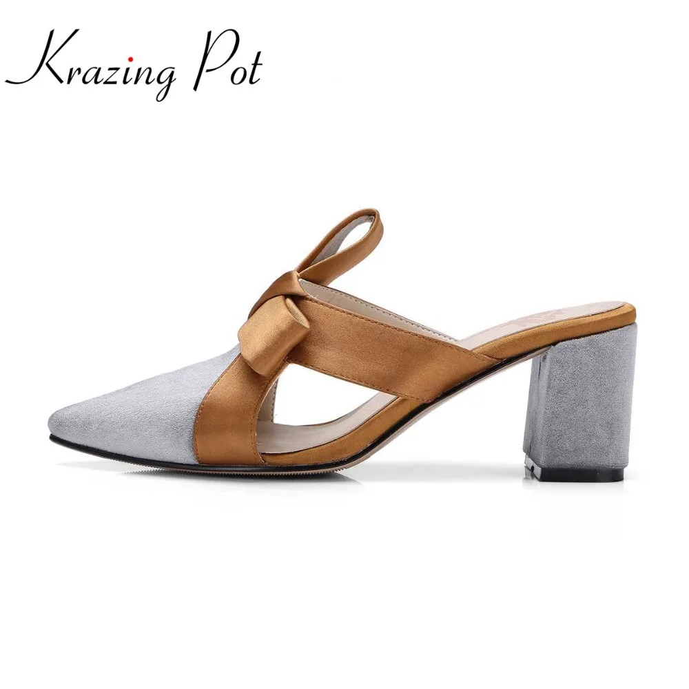 

Krazing pot sweet shopping women shoes slingback pointed toe slip on fashion bowtie mules high heels streetwear women pumps L31