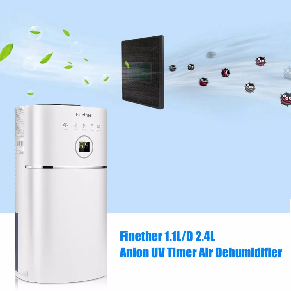 Finether DS01A-01, 2.4L емкость, цифровой осушитель воздуха, анион, УФ, низкий уровень энергии, очиститель воздуха для дома, шкаф для одежды ванная, кухня, ЕС