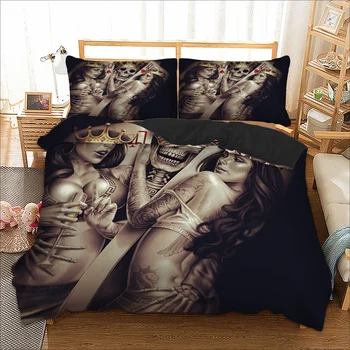 

Dropshipping 2/3pcs Skull King Bedding Set With Two Sexy queen Duvet Cover Pillow Cases Twin Full Queen King Size Bed Linen Set