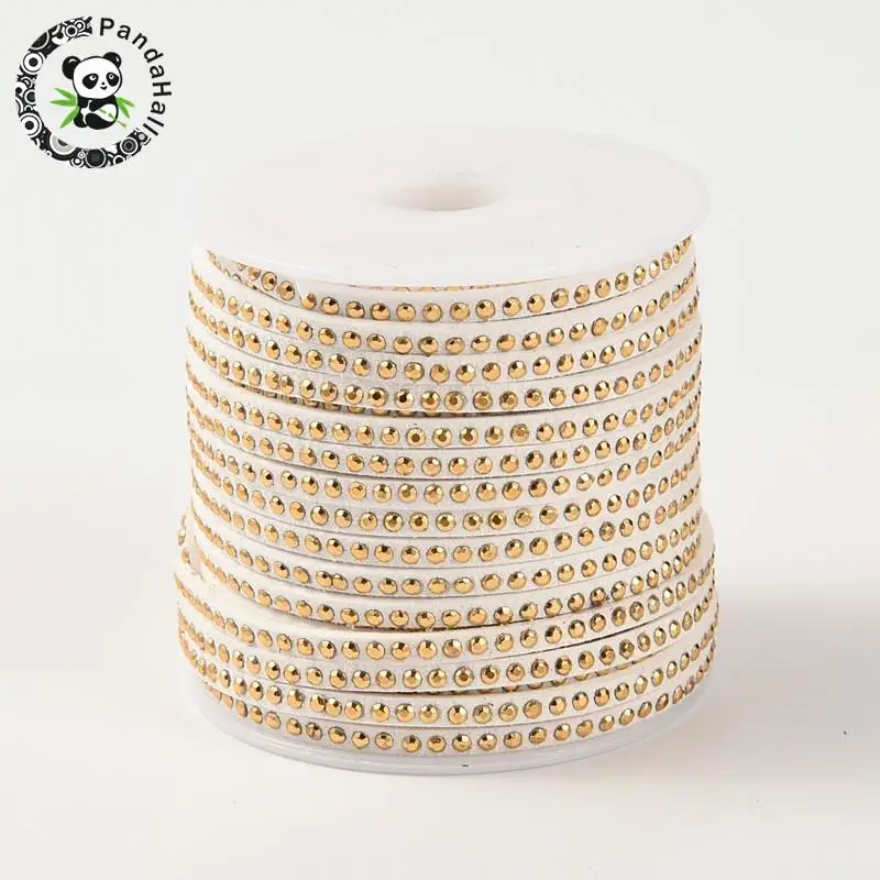 3x2mm Faux Suede Cord with Golden Aluminum Cabochons Jewelry Findings about 20yards/roll