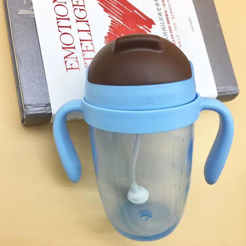 300 мл Милая чашка для кормления ребенка с трубочкой, 360 градусов, обучающая бутылочка для кормления детей с ручкой