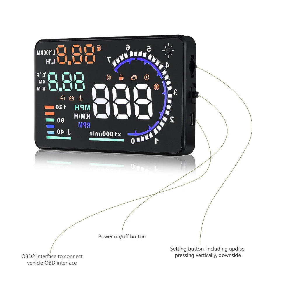 AOSHIKE A8 5," HUD Автомобильный светодиодный проектор на лобовое стекло OBD2 сканер Предупреждение расход топлива данные диагностики