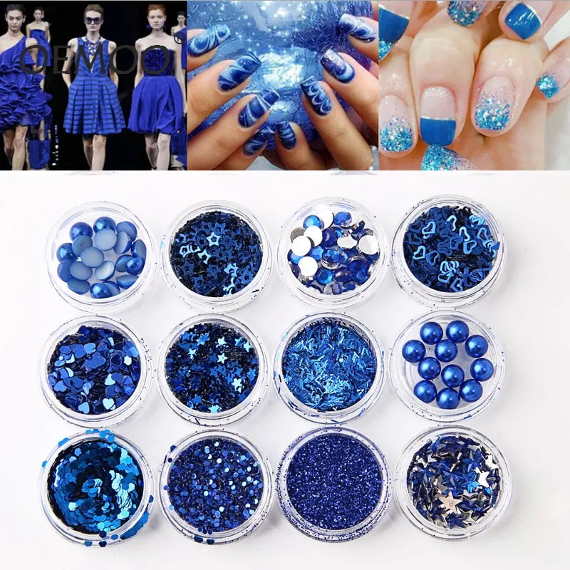 

Sapphire Series 12 Pcs Mix Snowflake Heart Star Nail Sequins Shining Nail Glitter Powder Rhinestone Tips Nail Wedding Decoration