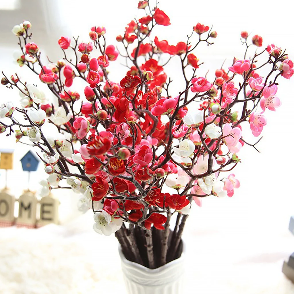 1Pc Real Touch Artificial Plum Blossoms Flower Fake Silk Bouquet for Wedding Home Decoration Desk Tabletop Ornament