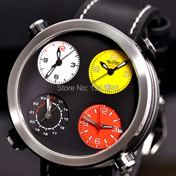 48mm Parnis Big Face sandwich dial Multiple Time Zone quartz WATCH Full