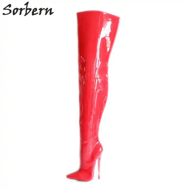 red wide calf thigh high boots