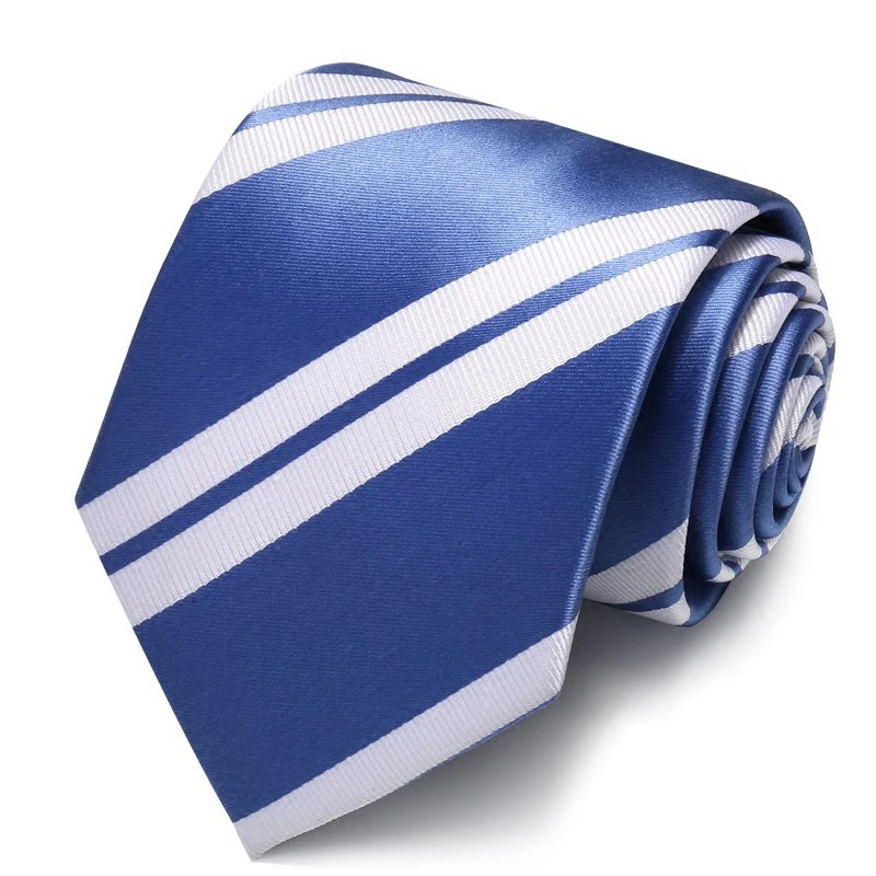 

New Design Fashion Neckties 8cm Blue White Striped Ties For Men Formal Business Work Wedding Party Gravatas With Gift Box