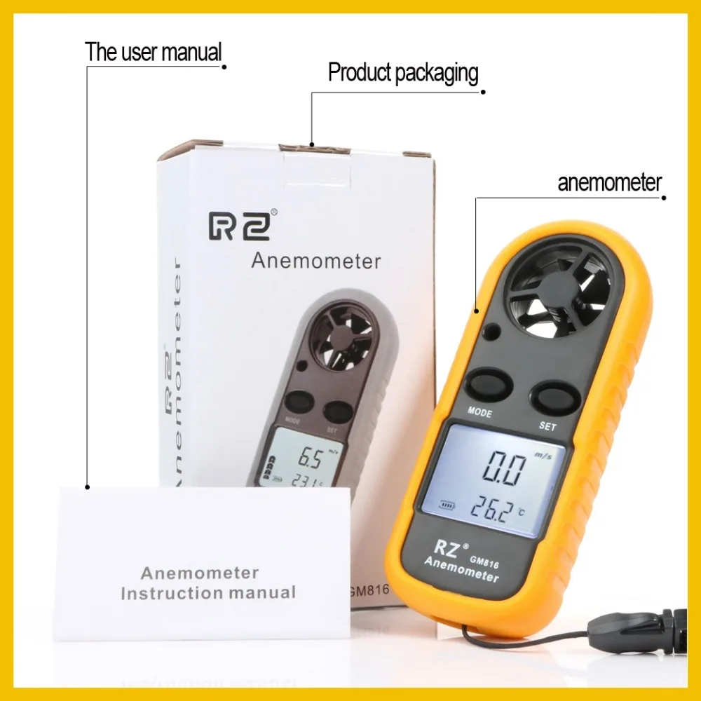 

RZ818 GM816 Portable Anemometer Anemometro Thermometer Wind Speed Gauge Meter Windmeter 30m/s LCD Digital Hand-held Measure