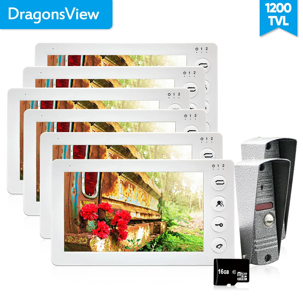 Dragonsview 1200TVL 7 дюймов видеодомофон для домофона 6 мониторов и 2 кольцевых дверных