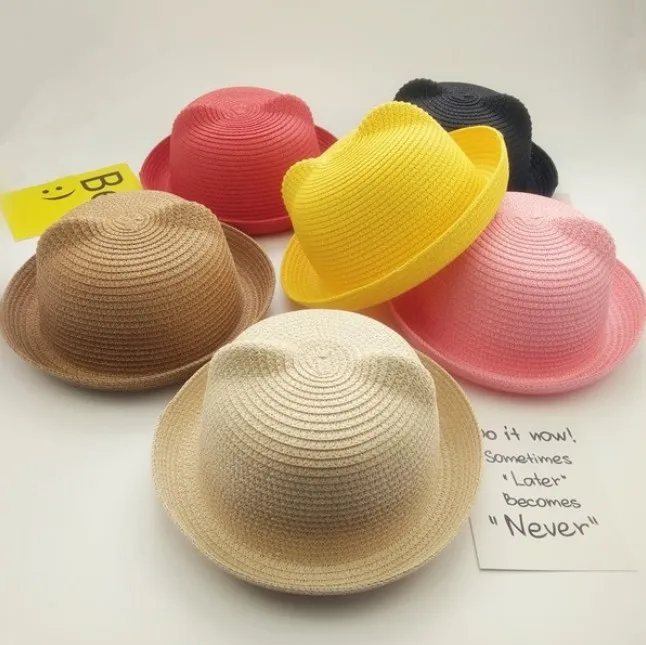

Fashion Cute Summer Autumn For 2-6Yrs Toddler Infant Boys Girls Hat Solid Ears Straw Hat Baby Sun Floppy Bucket Beach Caps