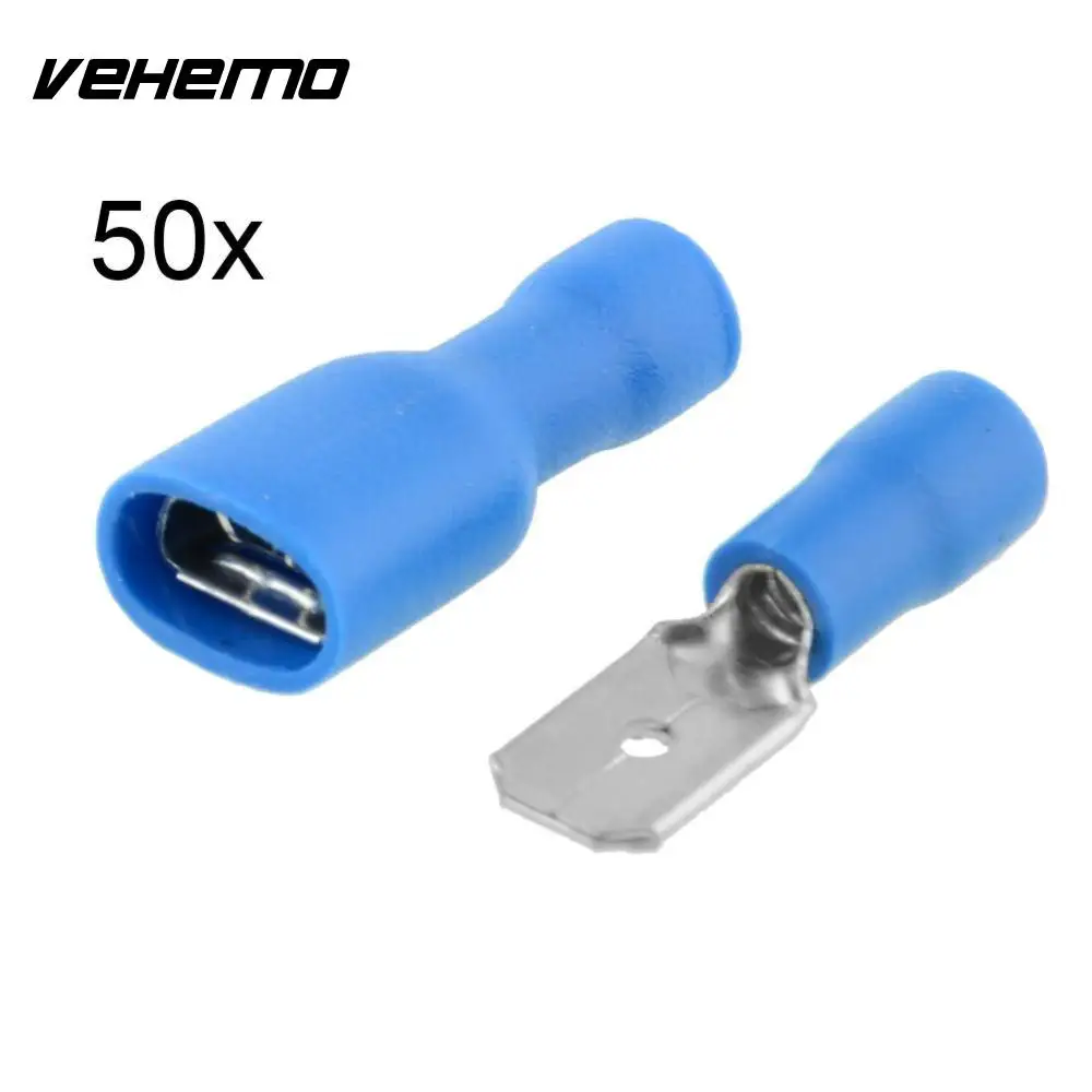 

Vehemo Car Vehicle Insulated Spade Crimp Connector Terminal Wire Cable Male/Female Kit Blue 100PCS 50pair