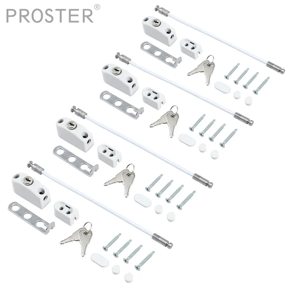 

Proster 4 Pcs Window Lock Aluminium Door Restrictor With Key Child Baby Safety Security Cable Wire Lock Prevent Children Falling