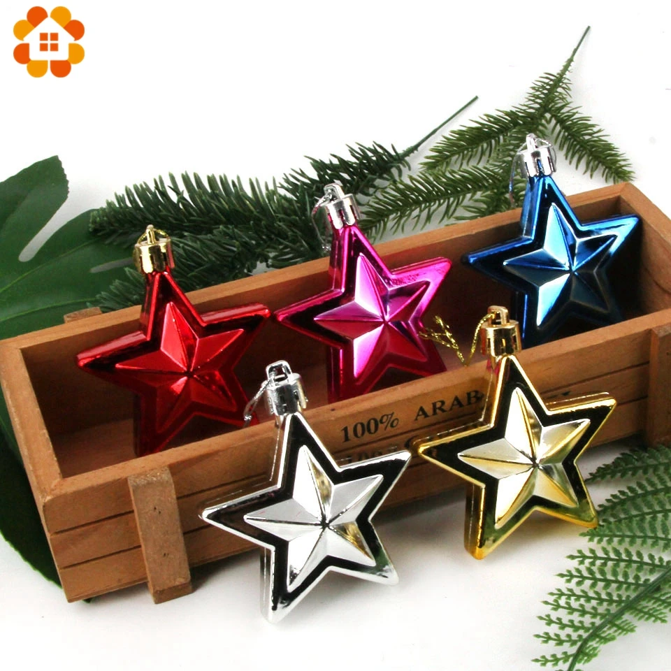 

6PCS/Lot 7CM DIY Plastic Christmas Stars Pendant Ornaments DIY Craft Kids Gift Xmas Tree Ornament Christmas Party Decorations