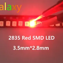 100 шт. 12-20LM 2835 Красный SMD светодиодный 0,2 Вт Высокий яркий светодиод Чип светодиодный s 620-625NM PLCC-2 60Ma SMD/SMT 3528 красный