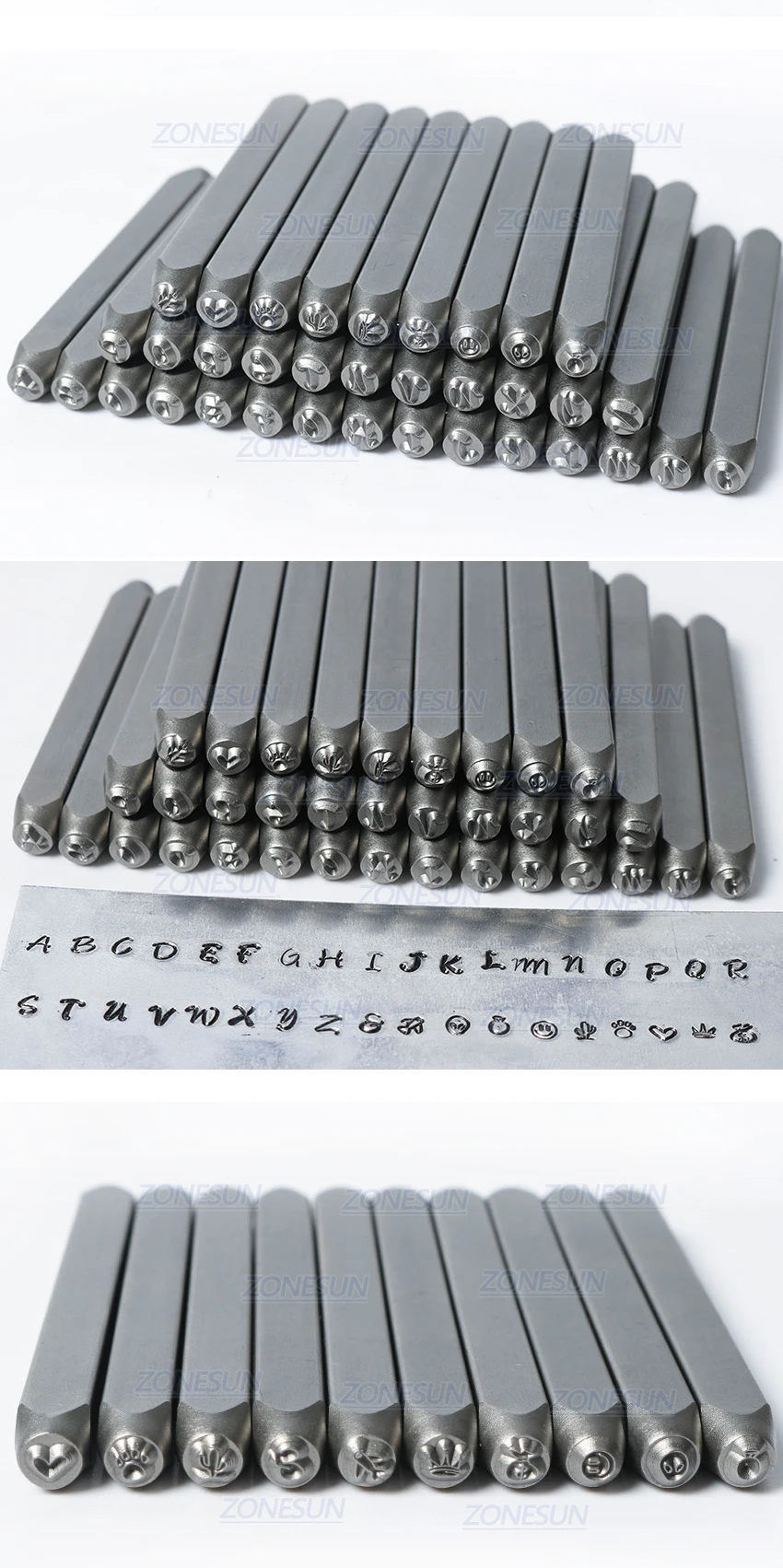 ZONESUN 36PCS Jewelry Metal Stamps Alphabet Set A-Z Heart Symbol Leather Punch Die Case Craft Stamping Tools Steel Metal