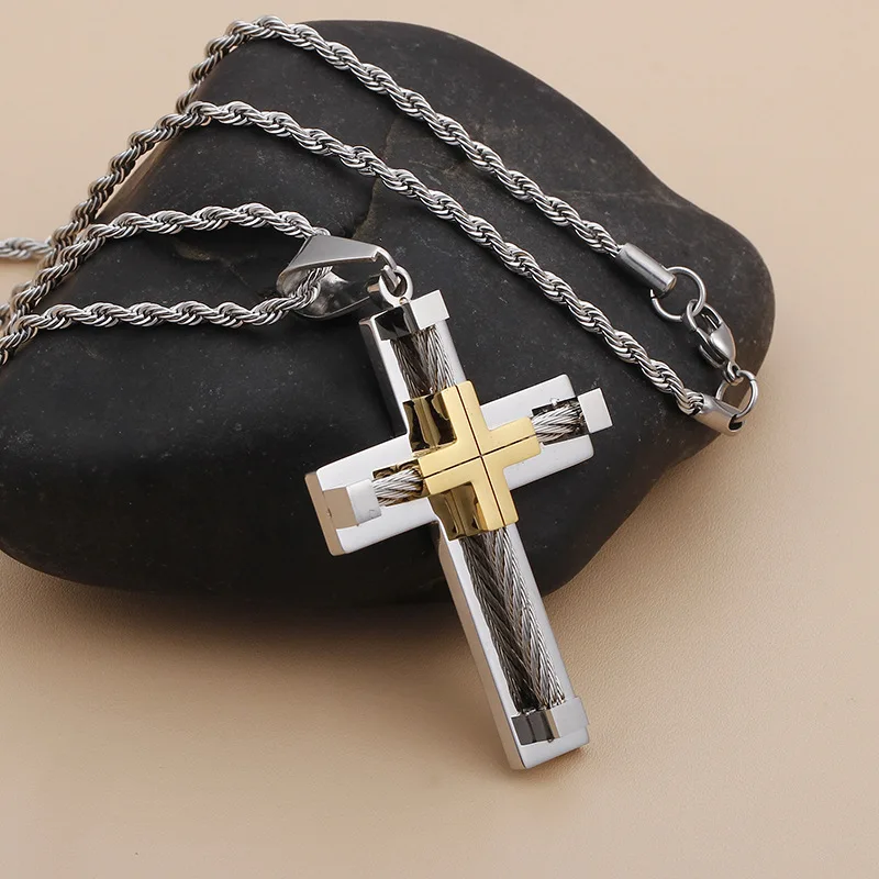 

Stainless steel cross necklace Korean version of the men's pendant personality tide necklace male Steel Necklace 76cm D217