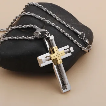 

Stainless steel cross necklace Korean version of the men's pendant personality tide necklace male Steel Necklace 76cm D217