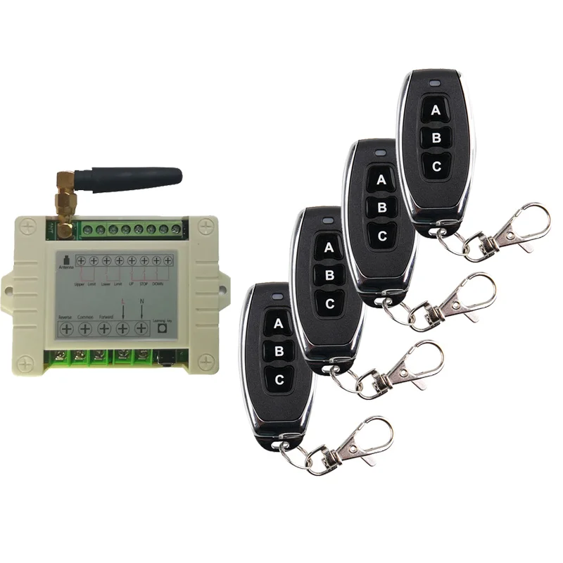 

220V 10A 2CH Motor Remote Control Switch Motor Forwards Reverse Up Down Stop Door Window Curtain Wireless TX RX Limited Switch
