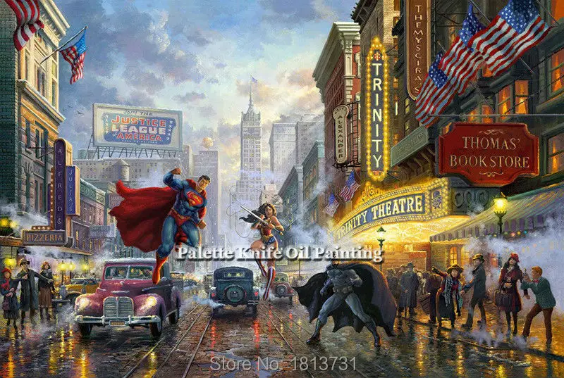 Thomas Kinkade Oil Paintings Superman Giclee Canvas Wall Picture Art