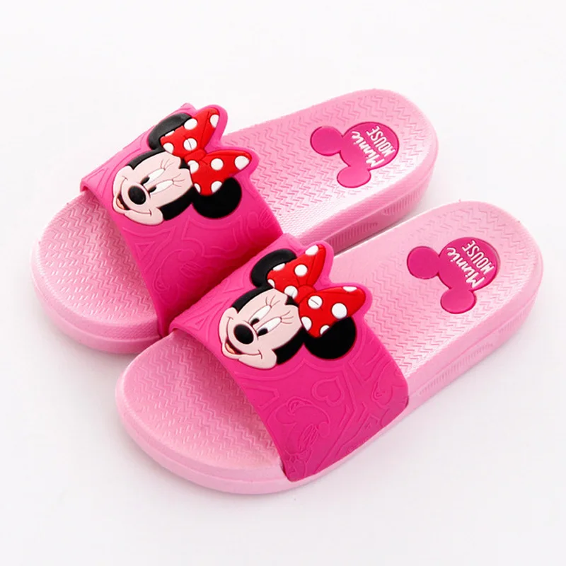 Pink Disney тапочки Минни Микки дети Ванная комната обувь мальчиков сандалии для девочек От 3 до 12 лет дети мультфильм пляж Повседневное обуви нескользящей - Цвет: Pink