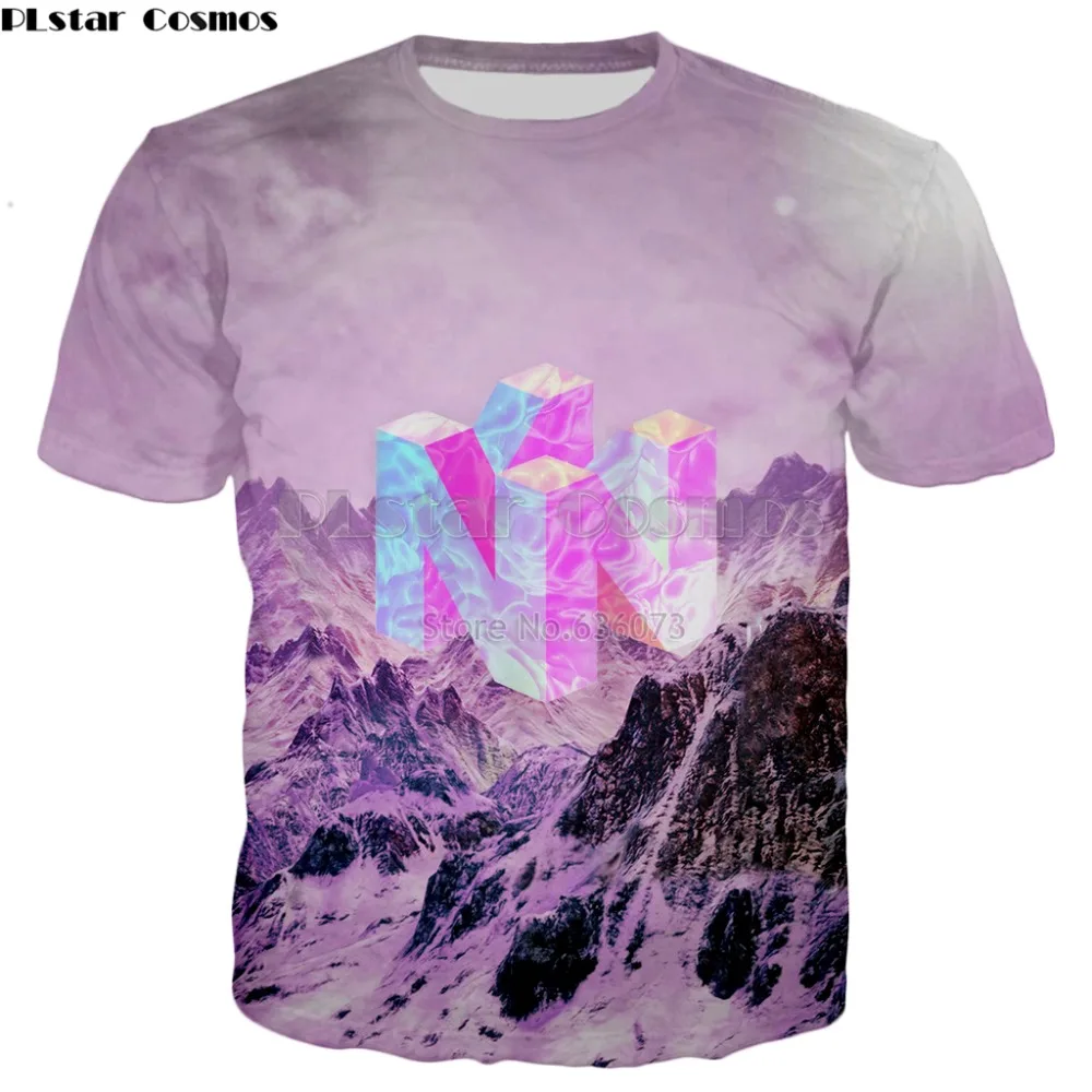 

PLstar Cosmos 2018 summer Fashion T-shirt Nintendo 64 Vaporwave Snowy Mountain Collection game 3d Print Women Men t shirt