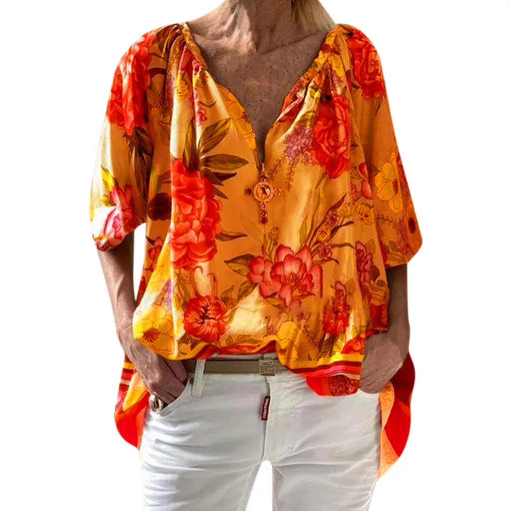 

Women Tops Plus Size 5XL Blouse V-Neck Print Shirt Women Summer Autumn Office Shirts Elegant Blouse ##2