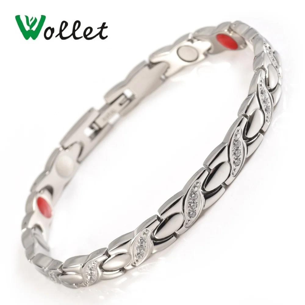 Wollet нержавеющей стальной Магнитный браслет для Для женщин Для мужчин камень CZ металлик Цвет 5 в 1 все магнит здравоохранения лечебная энергия
