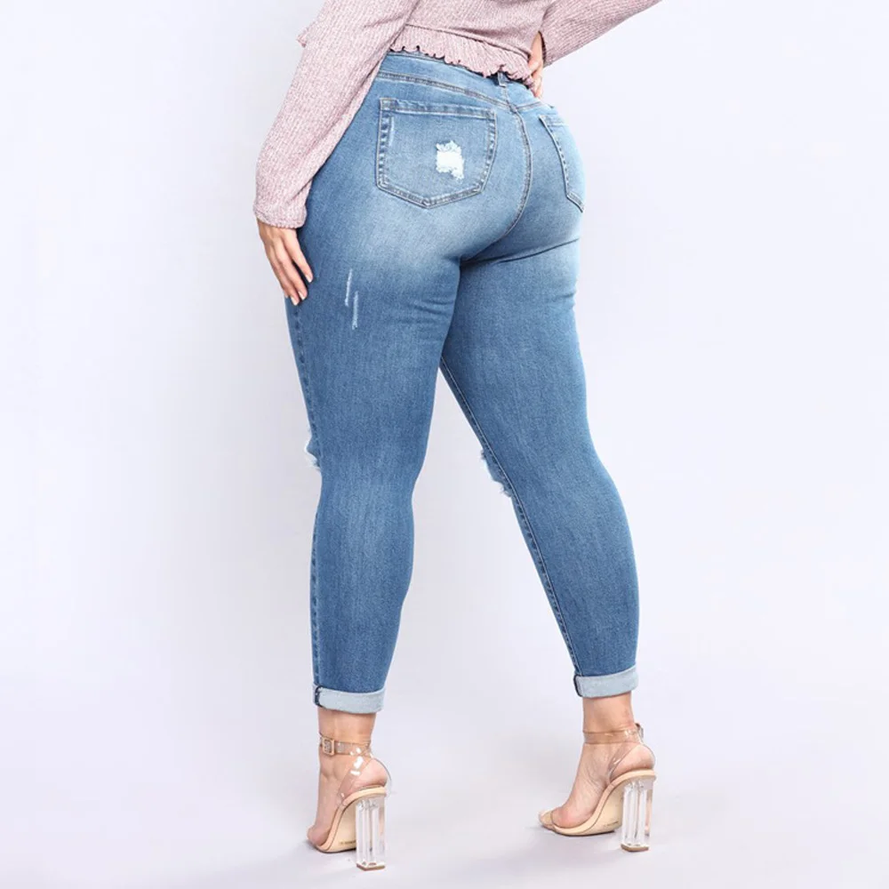 Joineles размера плюс рваные модные женские джинсы 7XL повседневные джинсы на молнии с карманами хлопковые однотонные синие женские джинсы Новинка