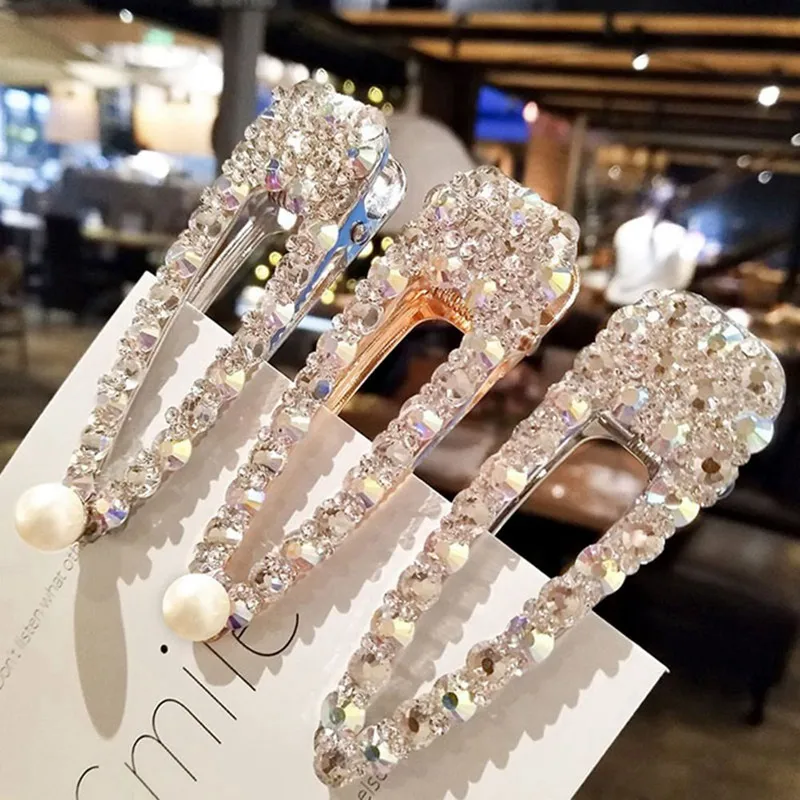 Luxury Pearl Crystal Hair Clips For Women temperament full diamond Reinstone Pearl Elegant Barrettes Hairgrips Hair Accessories