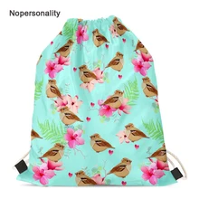 Nopersonality Flower Sparrow Print Travel Storage Bag for Women Lightweight Female Kids Drawstring Bag Beach Backbag Mochila