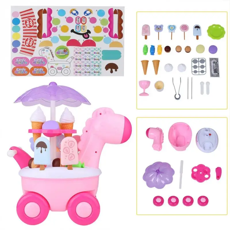 Мини тележка девочка конфеты игрушка-тележка милый жираф Мороженое магазин Гладкий детский игровой дом с огнями хранения музыки детские игрушки - Цвет: Розовый