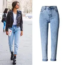 Джинсы женские с высокой талией свободные прямые джинсовые брюки модные синие джинсы Уличная Снежинка плюс размер женские джинсы