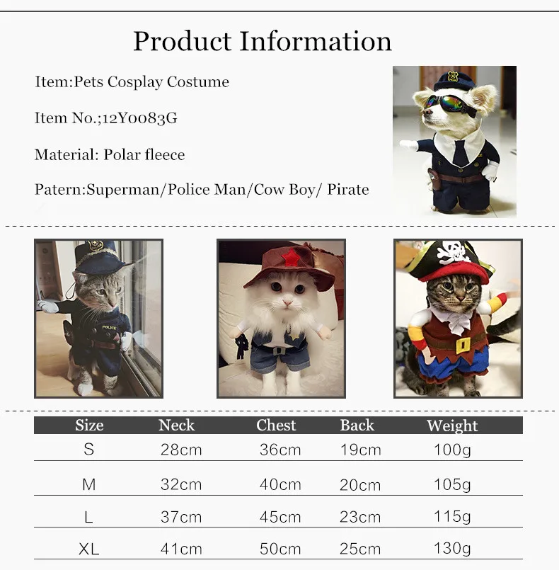 4 Patterns Small Pets Cat Dog Cosplay Costume Polar Fleece Superhero Pirate Role Costume Halloween Costume Pet Gift (19)