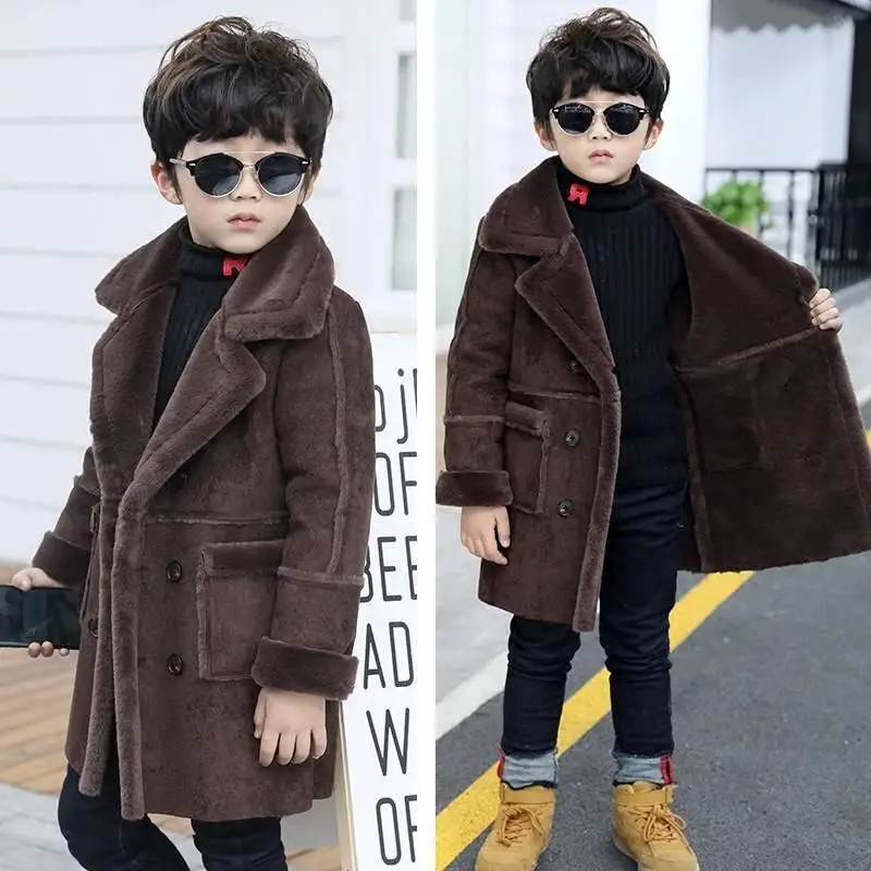 

2019 Fashion Winter Children Boys Faux Fur Jackets Coat Kids Boys Plus Thicken Warm Fleece Velvet Outerwear Teenage Clothes F02