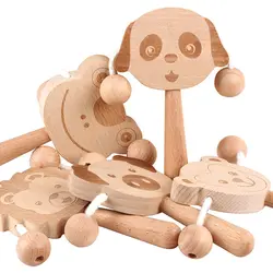 1 шт. милая форма игровой, для тренировок Монтессори коляски игрушки можно погрызть деревянные погремушки Беби бук медведь руки мультфильм