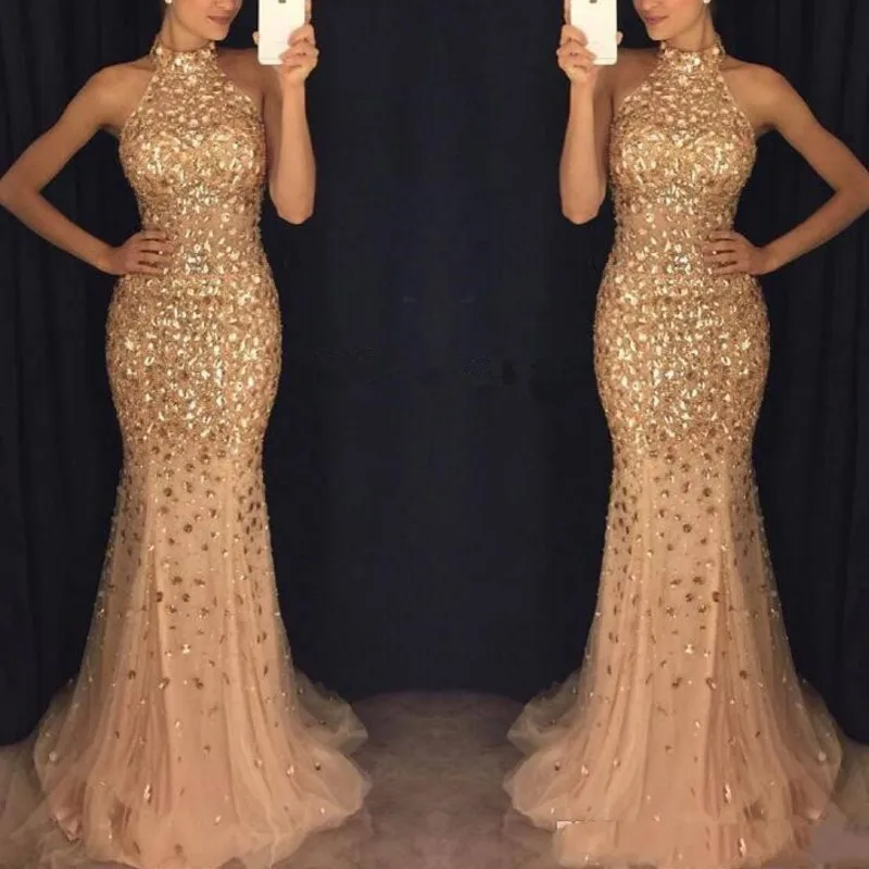 

vestido formatura Mermaid Prom Dresses Halter Long Formal Dress Beaded gala jurken Custom Made Prom Gowns robe de bal