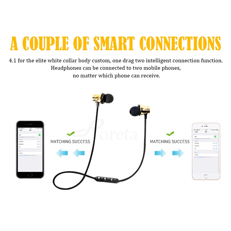 Roreta XT11 магнитные музыкальные беспроводные bluetooth наушники спортивные беговые Беспроводные наушники с микрофоном для iPhone 8 всех смартфонов