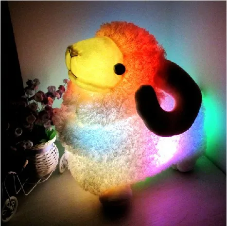 

Long horn sheep! 50cm Flashing Plush Pillow Stuffed Led Light Cute Head Toy Kid Toy Luminous Colorful Animal Doll Gift For Girl