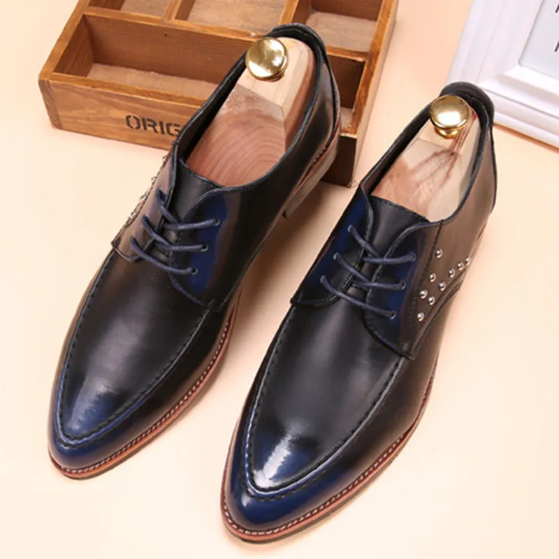 Итальянская мужская обувь из лакированной кожи; Цвет Черный; Свадебная официальная оксфордская обувь для мужчин; модельные туфли с острым носком; коллекция года; заклепки повседневная обувь - Цвет: 3