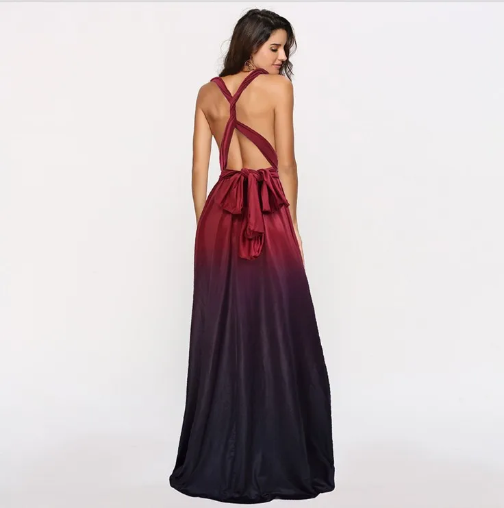 

2019 I2U New Design Women's Gradient Convertible Multi Way Dress Transformer Wrap Cocktail Evening Gown Homecoming Long Prom