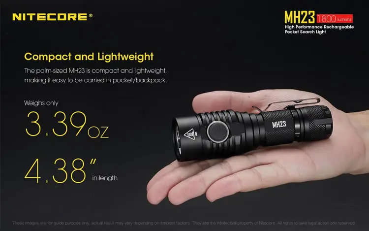 Nitecore MH23 USB Перезаряжаемый фонарь 1800 люмен высокопроизводительный светодиодный водонепроницаемый поисковый светильник