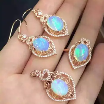 

Fidelity Natural 8*10mm opal s925 sterling silver ring/pendant/earrings fine jewelry sets for women natural color gemstone