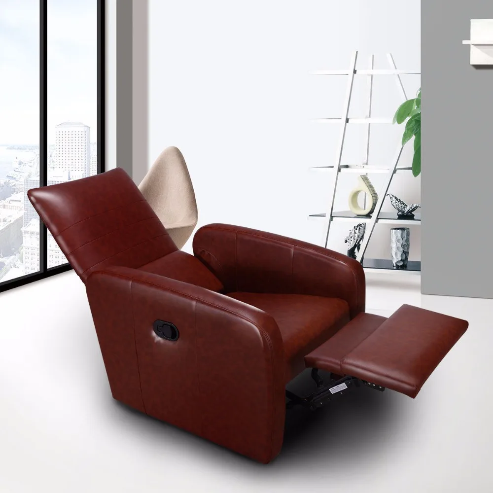 Giantex Manual Recliner Sofa Chair Contemporary Foldable-Back Leather Reclining Chair Modern Living Room Furniture HW57305