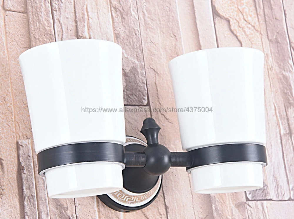 Ванная комната аксессуар настенный черный масло втирают Бронзовый зубная щётка держатель с двумя Керамика чашки Nba710