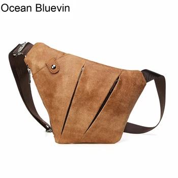 

OCEAN BLUEVIN hot Leather Chest Bag for Men Crossbody Chest Pack Solid Flap Leather Bags Mens Shoulder Bags Small Messenger Bag